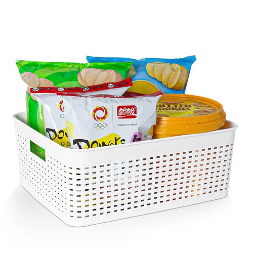 Soddeph Plastic Storage Baskets for Cabinets, Household Pantry Organization with Handle,Organizer Bins for Room,Bathrooms,Under-Sink,Kitchen (White, L-3PACK)