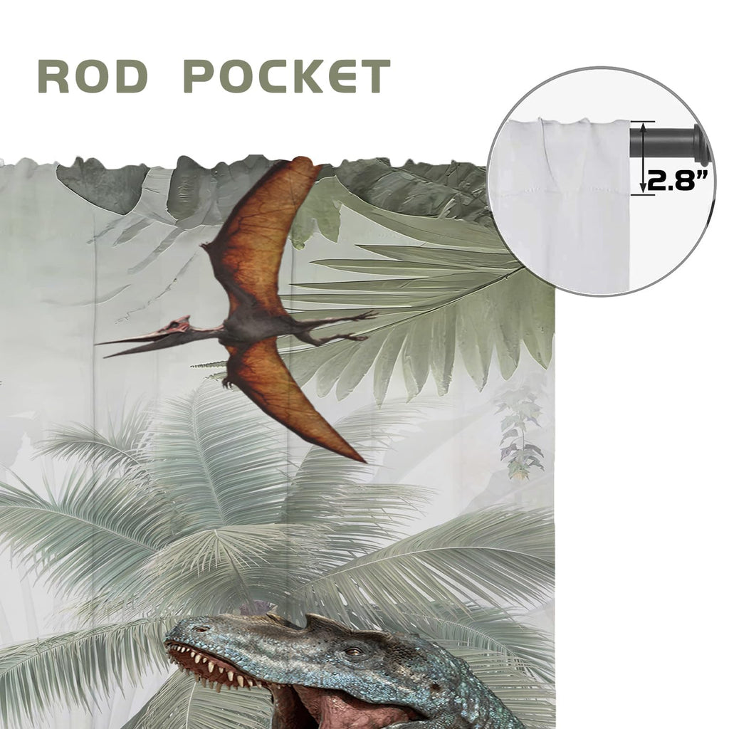 EOVDSFW Dinosaur Kitchen Window Curtains Rod Pocket Small Short Cafe Jurassic Dino for Boys Kids Animals Nature Wild Forest Cute Drapes Room Drapes 2 Panels for Living Bedroom Home Decor 27.5X39 inch