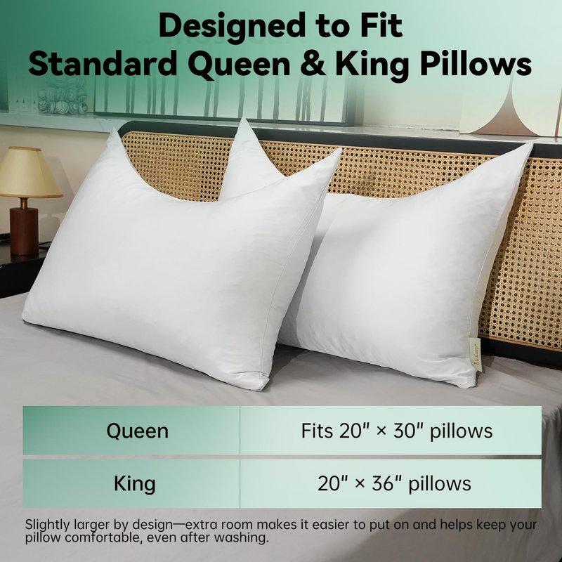 Cooling Curved Pillowcase for Side Sleeper Pillow - Rayon Derived from Bamboo Pillowcase with Zipper, Breathable and Soft Silky Cover for Hot Sleeper Protecting Hair & Skin Queen Size 1 Pack, White