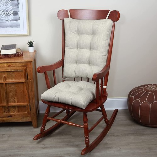 Klear Vu The Gripper Non-Slip Rocking Chair Cushion Set with Thick Padding, Includes Seat Pad & Back Pillow with Ties for Indoor Living Room Rocker, 17x17 Inches, 2 Piece Set, Ivory