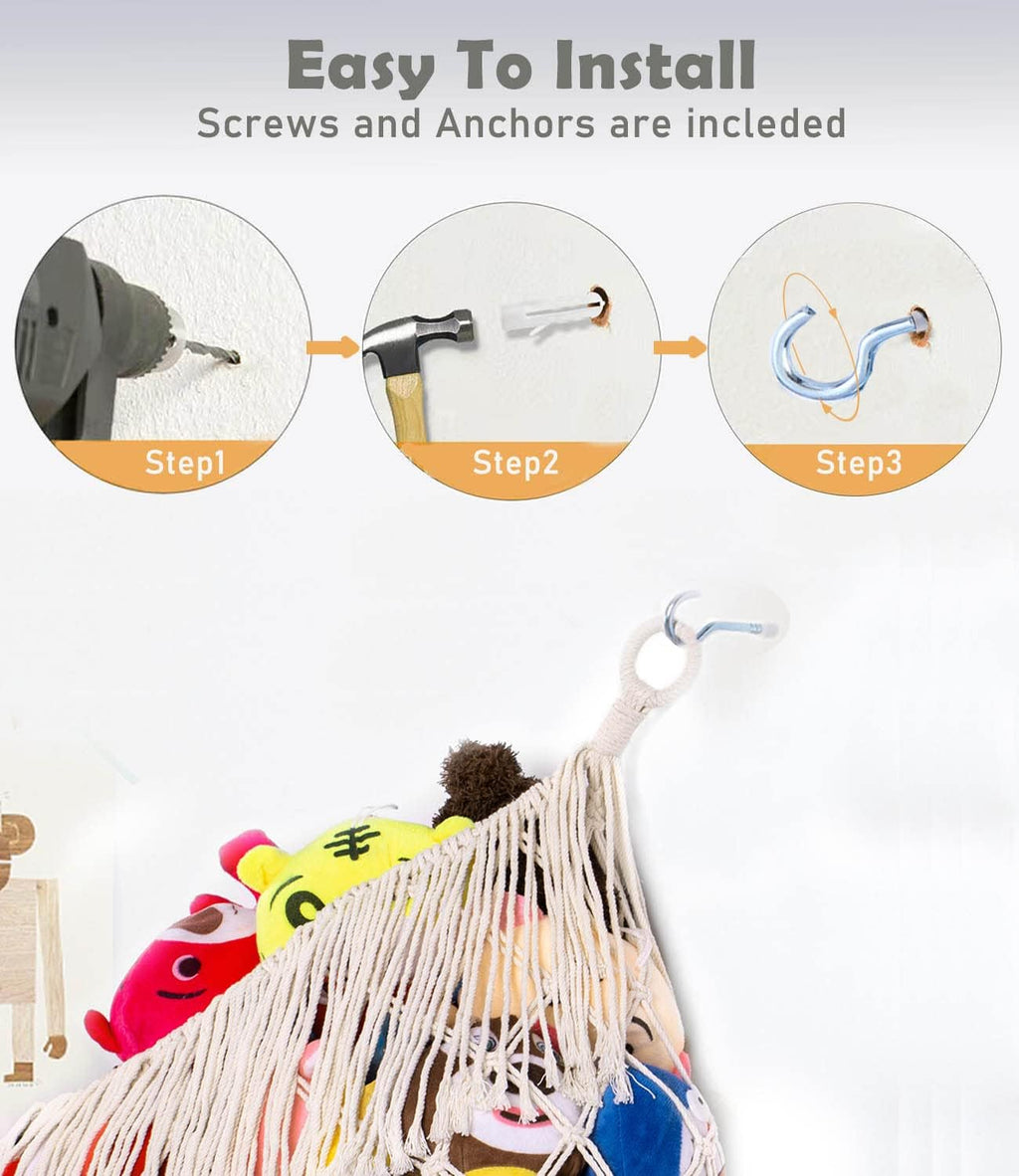 Skiennix Stuffed Animal Hammock - Extra Large 56'' Long Storage Solution | Cream White Hanging Organizer