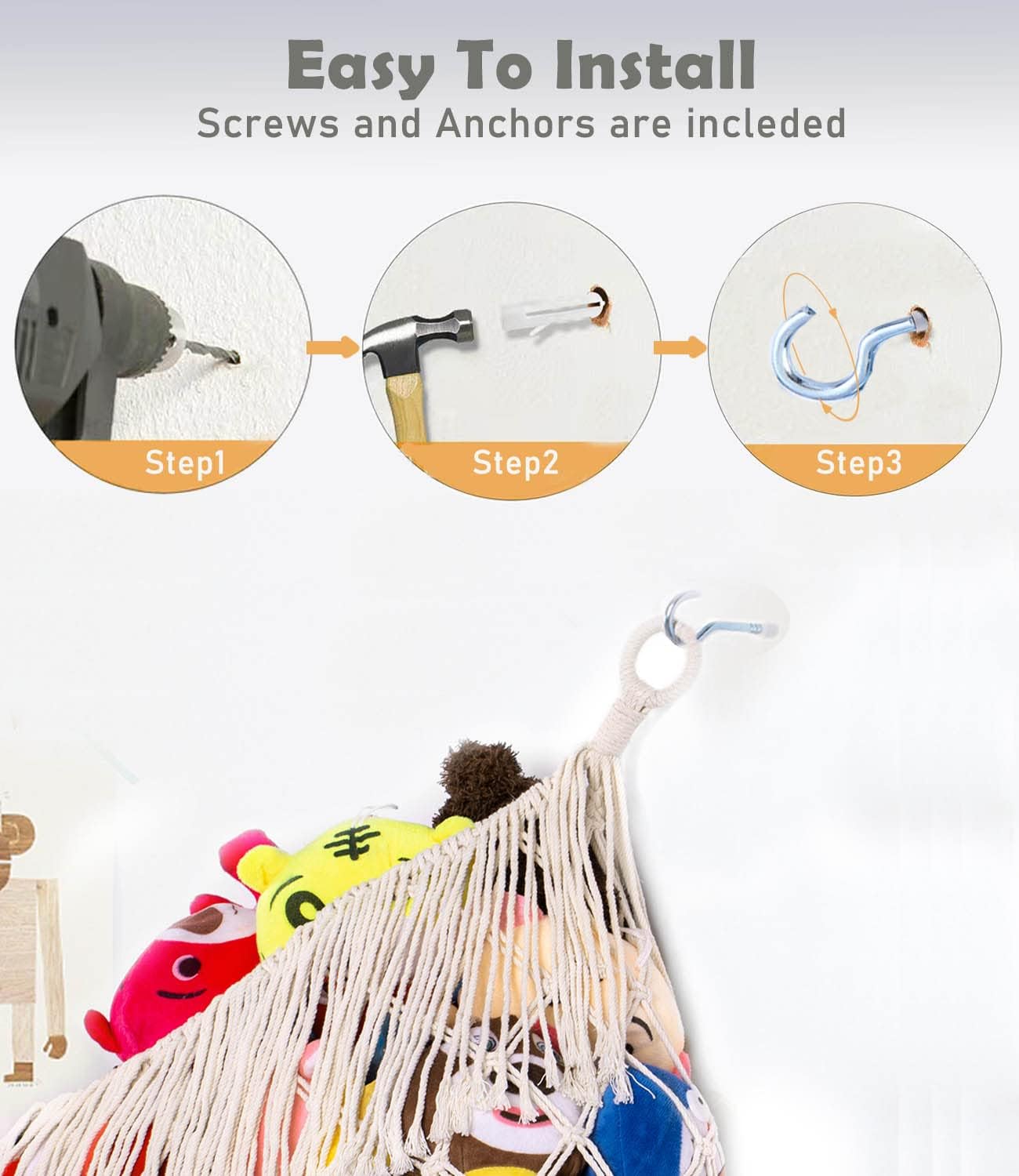 Skiennix Stuffed Animal Hammock - Extra Large 56'' Long Storage Solution | Cream White Hanging Organizer