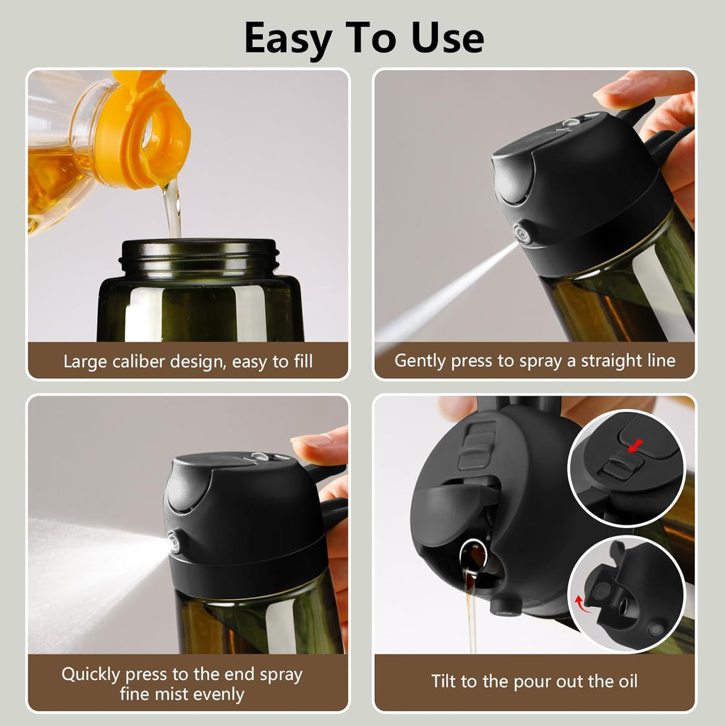 Sweet View Olive Oil Dispenser & Sprayer - 16oz Glass Light-Proof Pourer for Cooking, BBQ & Salad