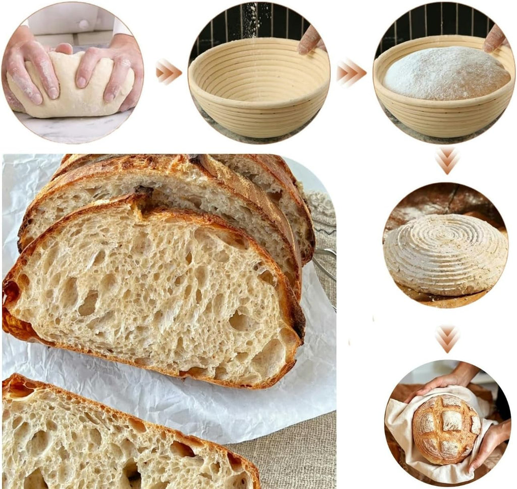 Proofing Baskets | Regine Switzerland Sourdough Bread Baking Set - 9-Inch Round & 10-Inch Oval with Liners