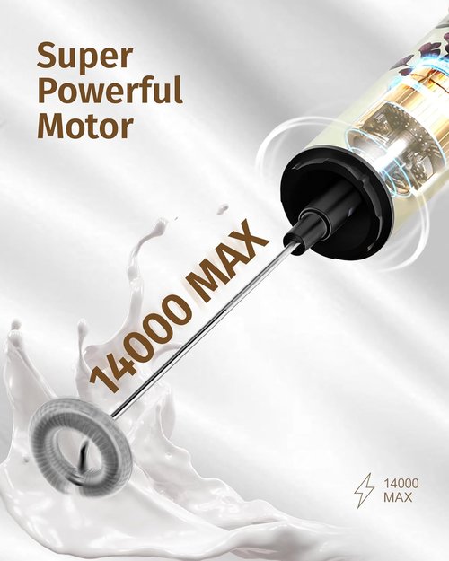 INFOOD Milk Frother - Rechargeable Handheld Coffee Mixer with 2 Detachable Whisks | Vintage Floral Design