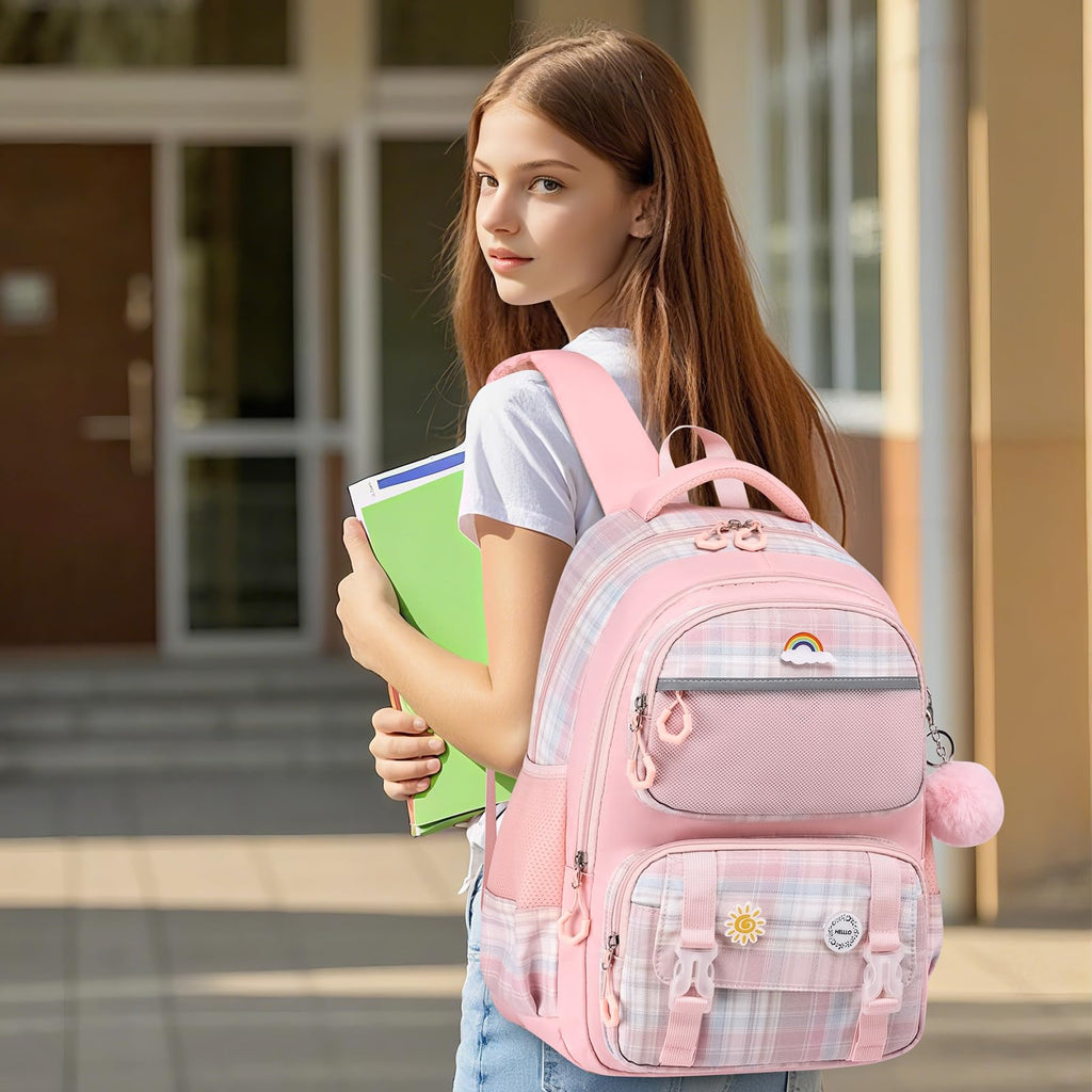 MOMUVO Girls Backpack with Lunch Box, Backpack and Lunch Box Set, Backpacks for Teen Girls Kindergarten Elementary Preschool Middle