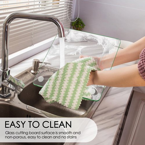 FAAYUCK Tempered Glass Cutting Board, 2 Pack Glass Cutting Board for Kitchen Counter with Non-Slip Feets, Scratch Resistant, Heat Resistant, Easy to Clean (10x10 inch)