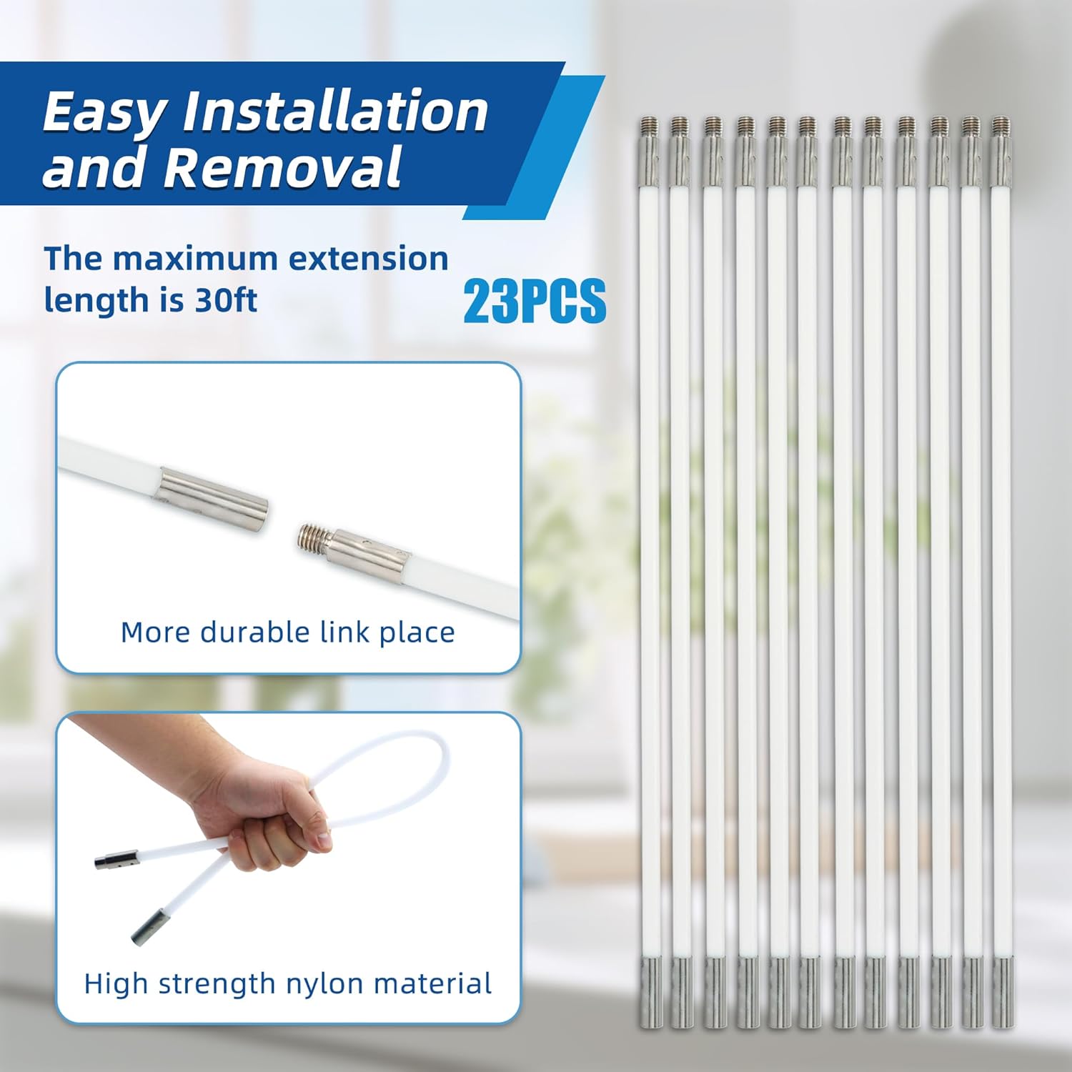 Skiennix 30 Feet Dryer Vent Cleaning Brush Kit - Durable Chimney Brush with Flexible Nylon Rod for Lint Removal