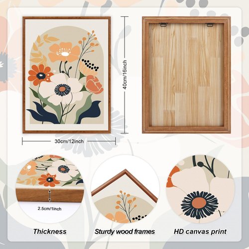 KAIRNE Boho Canvas Wall Art - Abstract Floral Prints Set of 3 (16”X24”) | Modern Minimalist Decor for Living Room & Bedroom