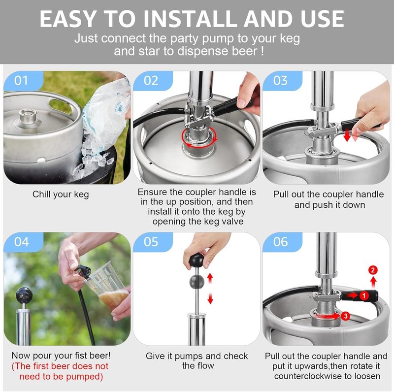 Beer Keg Tap Keg Hand Pump D System Keg Tap 4" Mini Keg Party Pump Beer Taps for Kegs US Sankey Kegs Pump with Beer Line, Portable Beer Keg Pump Draft Beer Kegs Picnic Tap Chrome Kegerator Tap Kit