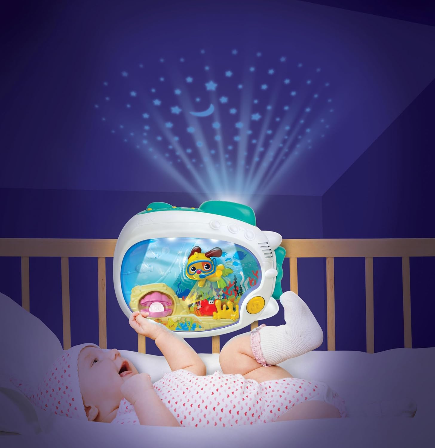 Winfun 3-in-1 Soothing Seas Nightlight - Musical Projector with Calming Lullabies for Babies | Crib or Tabletop Attachment