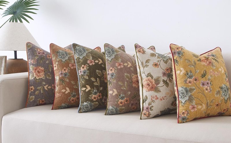JUSPURBET Set of 2 Decorative Boho Throw Pillow Covers 22x22 Inch Farmhouse Cushion Cover Soft Floral Chenille Pillowcase with Piping for Couch Sofa Bed Living Room Home Decor,Khaki