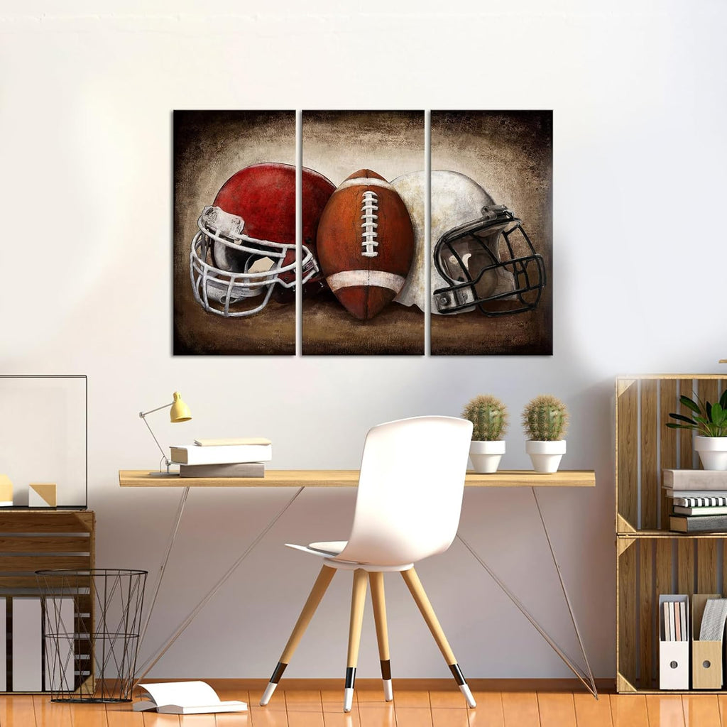 Sechars Football Canvas Wall Art - Vintage American Football Prints for Boys' Bedroom | 16"x32" Set of 3