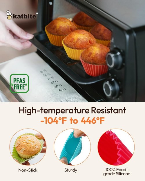 Katbite Silicone Cupcake Liners - Non-Stick Heavy Duty Muffin Molds, 24 Pack, Multicolor for Parties & Baking