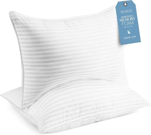 Beckham Hotel Collection Shredded Memory Foam Pillow 2-Pack - Adjustable Cooling Pillows for All Sleepers