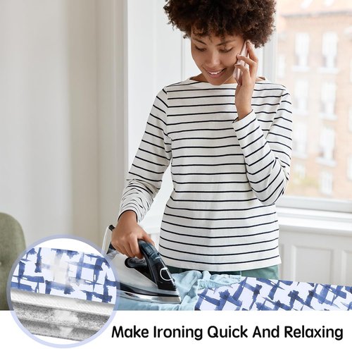 Ironing Board Cover by [Brand Name] - Stain Resistant & Durable with 4 Layers of Thick Padding - 15 x 54 Inches, Blue Brushstrokes