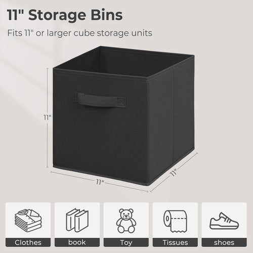 Easi 11-Inch Cube Storage Bins - Collapsible Fabric Organizer with Handles | Black Storage Basket for Closet & Shelves