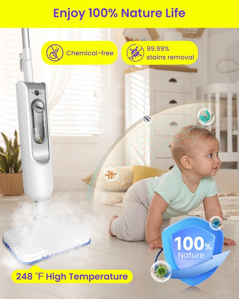 Steam Mop for Floor Cleaning, Effortless Ergonomic Design Floor Steamer for Hardwood and Tile, Adjustable Steam Modes, 1500W High Power, 16.4ft Cord, 400Ml XL Tank, 2 Washable Pad (1)