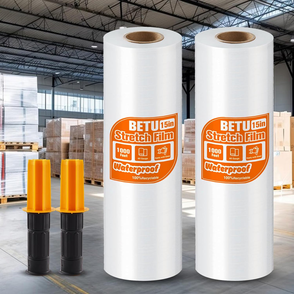 Skiennix Stretch Film Shrink Wrap - Industrial Strength Plastic Wrap for Moving Supplies | 15 Inch, 1000ft, 2 Pack