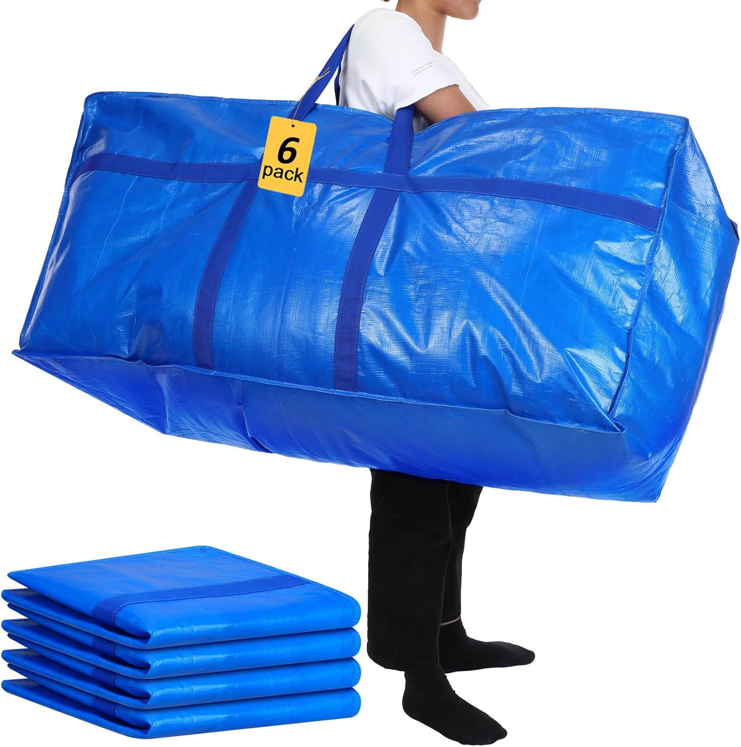 Skiennix Extra Large Moving Bags - Heavy Duty Storage Tote with Strong Zipper Handle | 66 Gallon, Blue