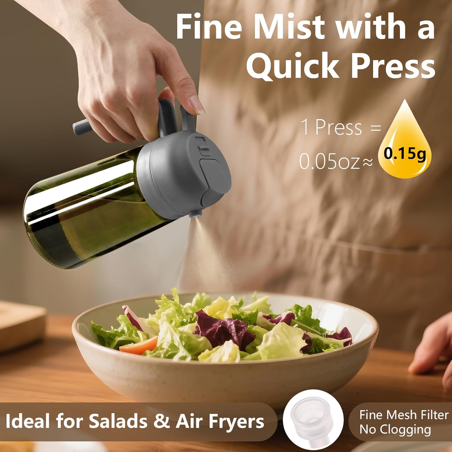 SWEET VIEW Olive Oil Dispenser - 16oz Glass Light-Proof Oil Sprayer for Cooking, Salad & BBQ