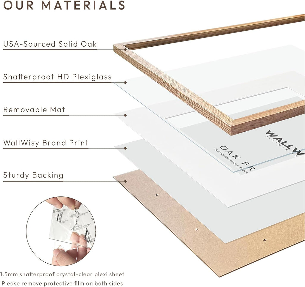 Solid Oak Picture Frame Set by [Brand Name] - 4x6 Frames with Mat for 3x5 Photos | Natural Oak Finish