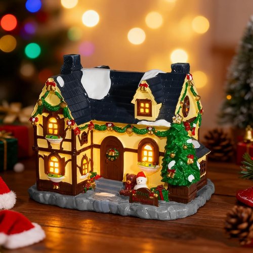 Hand-Painted Christmas House by [Brand Name] - Collectible Village Decor with Snowman | Festive Holiday Display