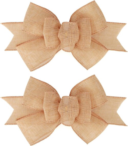 Meseey Natural Burlap Wired Ribbon - Handmade Premade Bows for Wreaths & Gift Wrapping | 2 Pcs Set