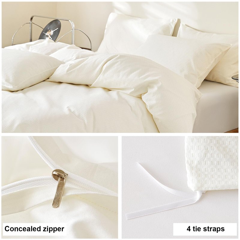 DCSKY Cotton Duvet Cover King,100% Cotton Waffle Weave White Duvet Covers King Size,Luxury Textured & Breathable 3pcs with 2 Pillow Shams for All Season 104x90 Inches