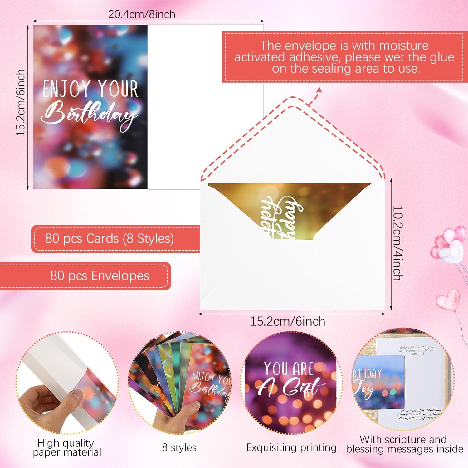 Zhanmai 80-Pack Christian Birthday Cards - Assorted Designs with Bible Verses | 4 x 6 Inch with Envelopes