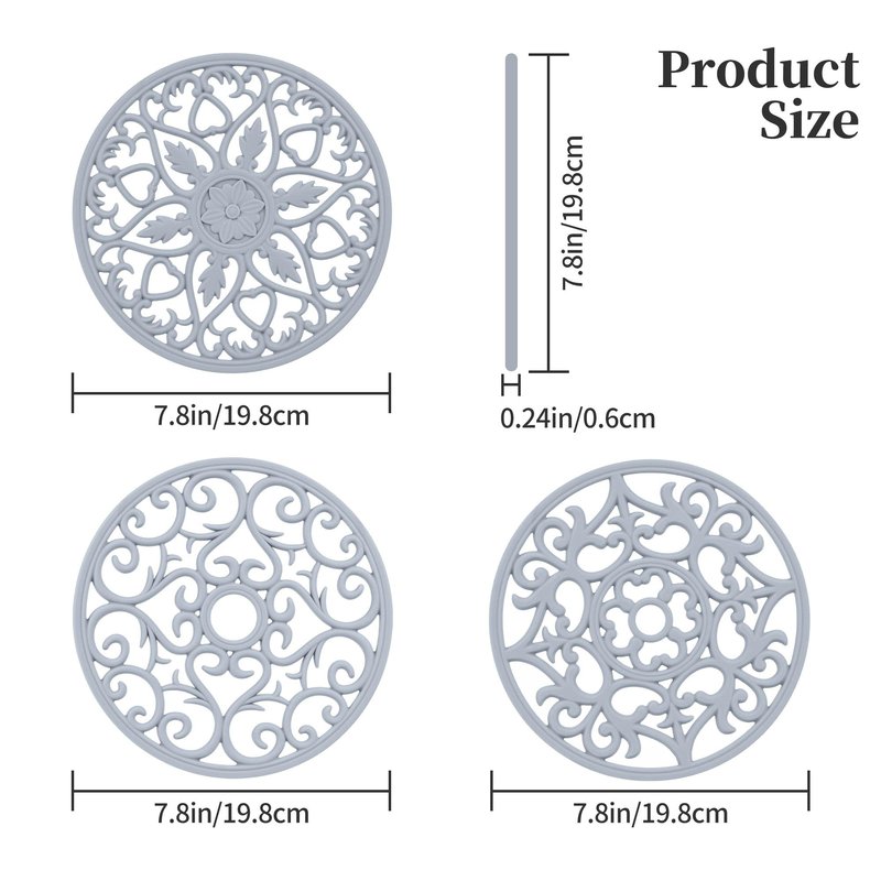 Viwehots Silicone Trivets Mats for Hot Pots and Pans, Multi-Use Intricately Carved Hot Pads and Mats, Flexible Modern Kitchen Table Mat, Heat Resistant Round Big Coaster Set of 3 Mixing Color