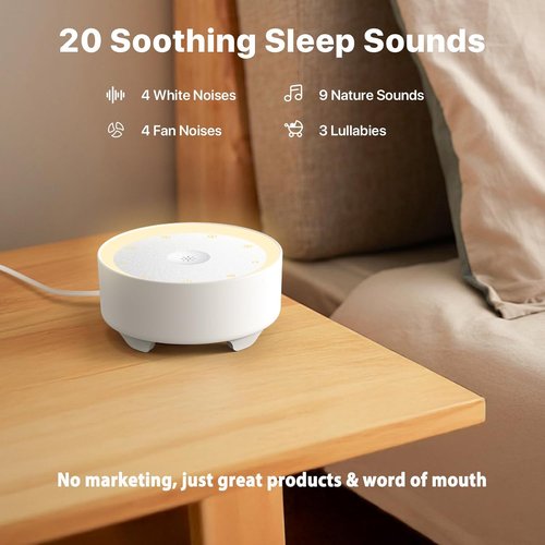 Kipcush White Noise Machine - 20 Soothing Sounds with Custom Shortcuts & Dimmable Night Light
