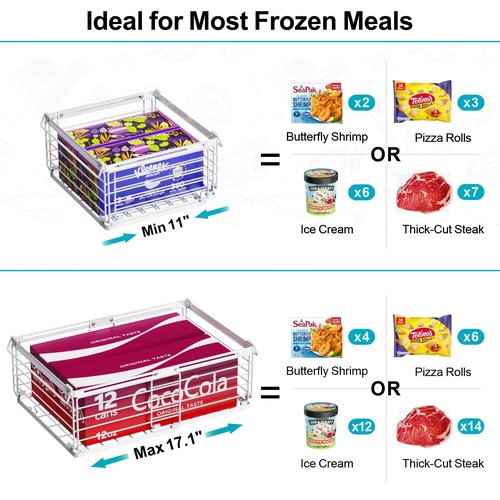 iSPECLE 4 Pack Freezer Organizer Bins - Fit 10 to 20 Cu.Ft Deep Freezer, Expandable Wire Storage Chest Freezer Baskets for Frozen Food, Stackable with Handles, White