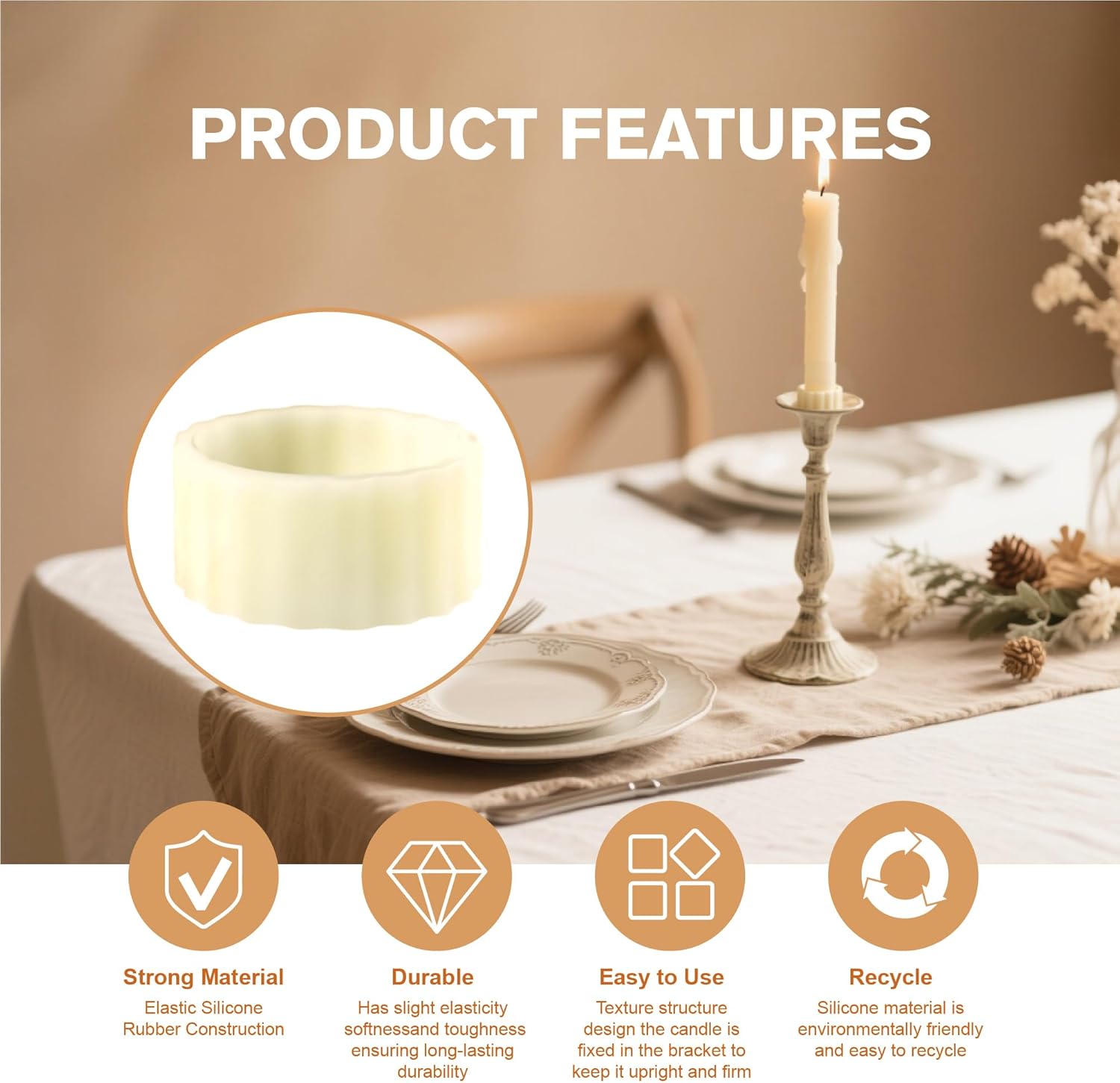 Skiennix Silicone Candle Grippers - 10-Pack Taper Candle Holders for Weddings & Home Decor | White