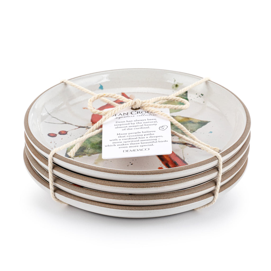 DEMDACO Dean Crouser Collection Red Watercolor Cardinal 6.5 inch Stoneware Appetizer Plates Set of 4