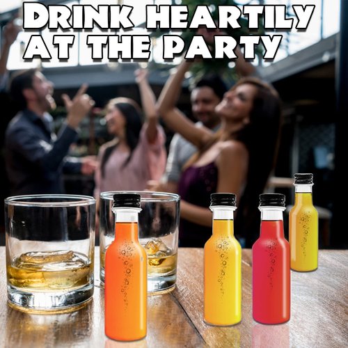 Mini Liquor Bottles,50 Pack Empty Spirit Bottles with Black Screw Cap,1.7oz Reusable Plastic Alcohol Shot Bottle with 10 Funnels for Baby Shower,Party,Weddings