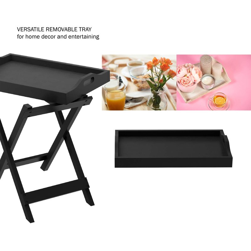 Lavish Home Folding TV Tray Table - Contemporary Side Table with Removable Tray Top for Food Serving, Meals, or Decor in Living Room, Bedroom, or Home Office (Single, Black)