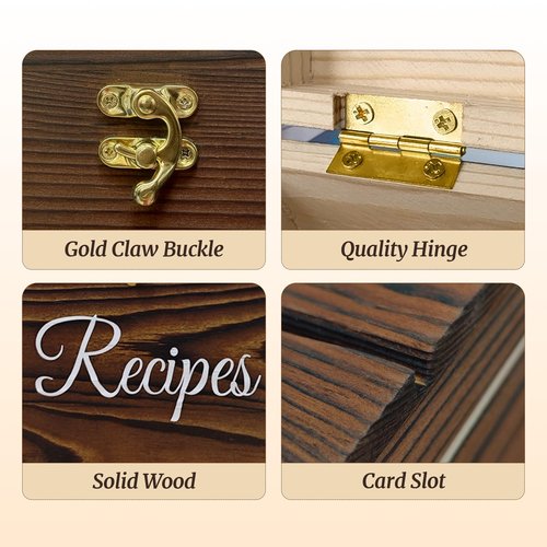 OurWarm Wooden Recipe Box with Cards and Dividers, 4x7 Recipe Box to Write in Your Own Recipes, Gift for Housewarming Grandma Mom Wedding Bridal Shower, Includes 100 4x6 Recipe Cards and 16 Dividers