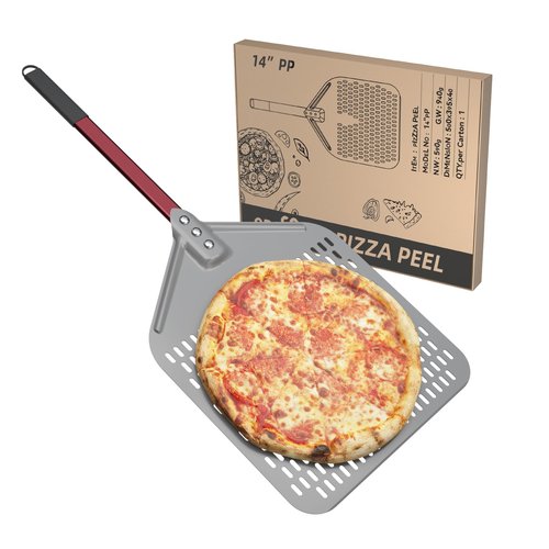 crosson 14”×18“ Perforated Pizza Peel, Pizza Spatula Paddle, Lightweight Pizza Turning Peel with 16“ Long Handle, Pizza Oven Accessories, Pizza Tools, Rectangle Pizza Turner