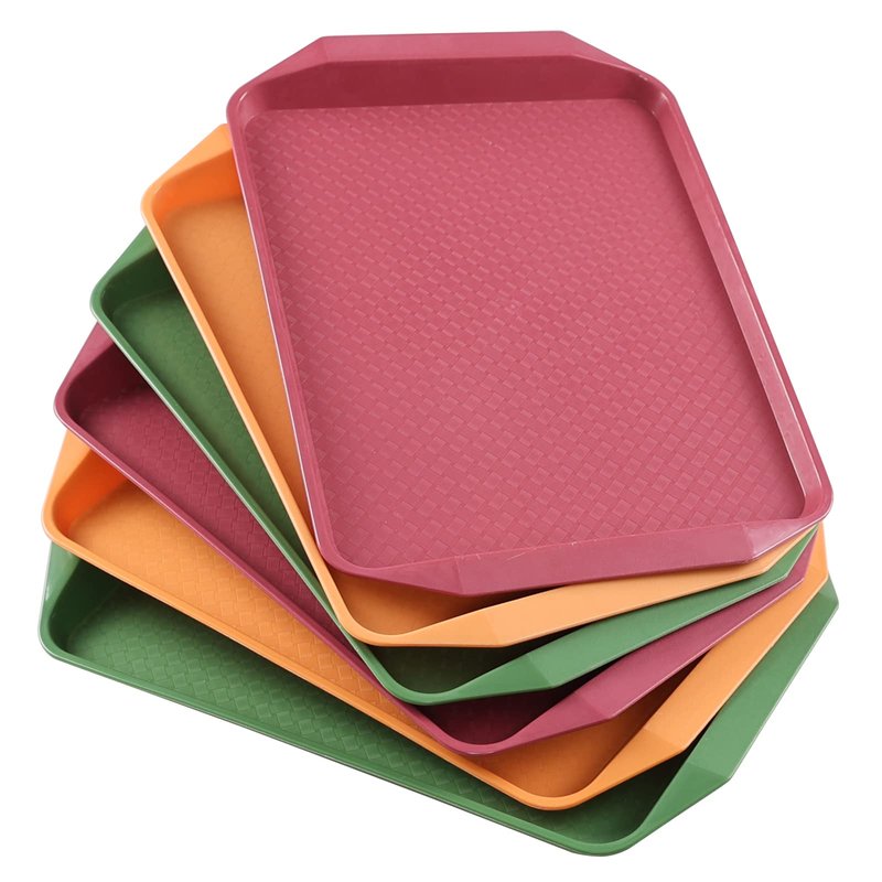 Leendines Plastic Fast Food Serving Trays, 6 Packs Colored Cafeteria Trays