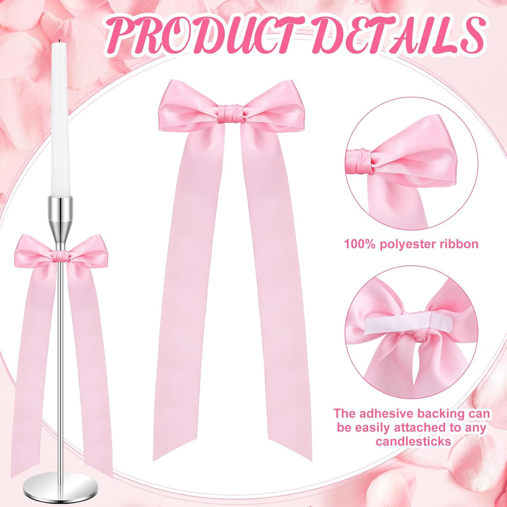 Teenyyou 12 Pcs Pink Candlestick Bows - 13 Inch Large Coquette Table Decor for Weddings & Parties