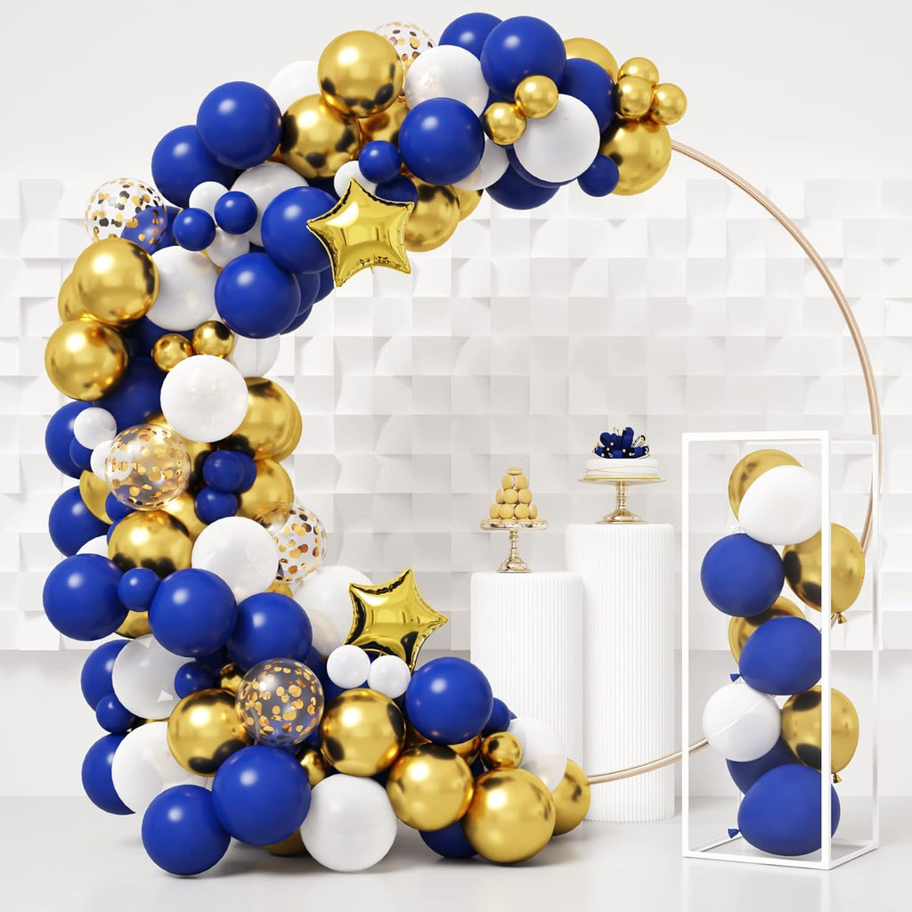 RUBFAC Royal Blue Gold Balloon Garland Arch Kit - Metallic & Star Foil Balloons for Graduation & Parties