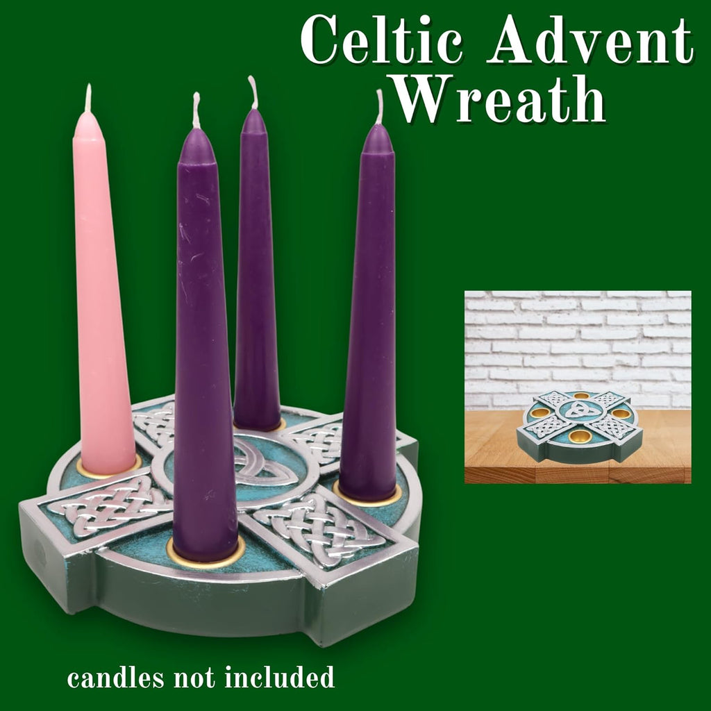 Needzo Advent Wreath - Catholic Christmas Candle Holder | 6.75x6.75 Inches, Green Celtic Design