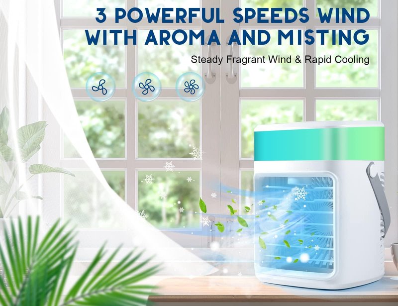 Rechargeable Portable Air Conditioner, 2200mAh 3 Powerful Speeds Mini Air Conditioner, Large Water Tank Evaporative Air Cooler, Personal Space Cooler Humidifier, Small Portable AC Fan for Home