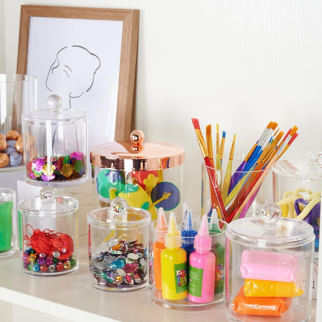 SheeChung Clear Acrylic Qtip Holder - Shatterproof Bathroom Organizer Canister for Cotton Swabs, Balls & Pads