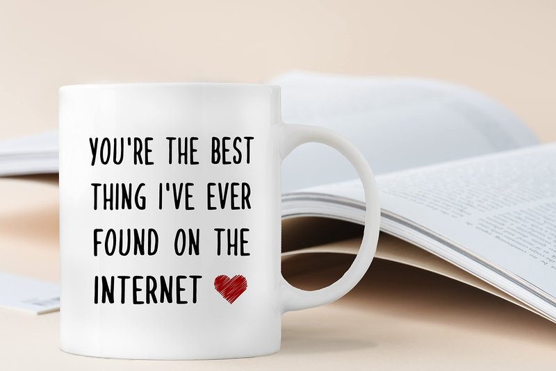 QASHWEY Romantic Coffee Mugs, You're The Best Thing I've Ever Found On The Internet, 11oz Ceramic, Long Distance Relationship Gifts, I Love You Gifts For Him Her