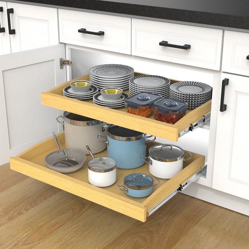 Wooden Pull out Cabinet Organizer 17" W x 21" D x 3.35" H, Heavy Duty Slide Out Drawers Pull-Out Home Organizers for Kitchen Cabinets