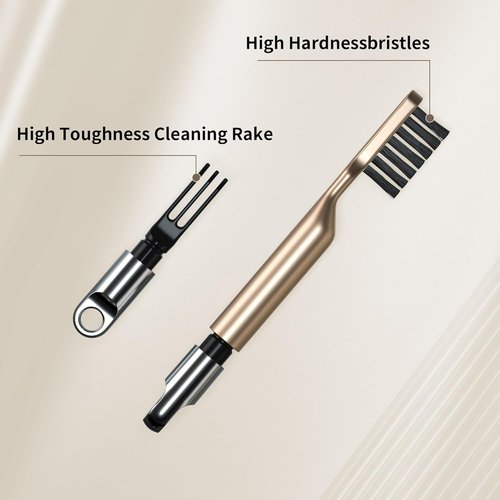 2 In 1 Hair Brush Cleaner by [Brand Name] - Nylon Bristles & 3-Pronged Rake for Easy Tangled Hair Removal - Compact Gold Design for Home & Travel