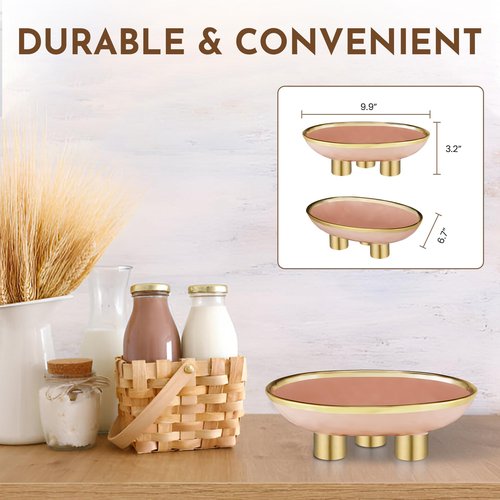 SPRINGBOW Ceramic Fruit Bowl – 10” Pink Decorative Bowl for Kitchen Counter – Modern Pedestal Bowl, Fruit Bowls, Catch All Bowl, and Fruit Basket for Kitchen Counter