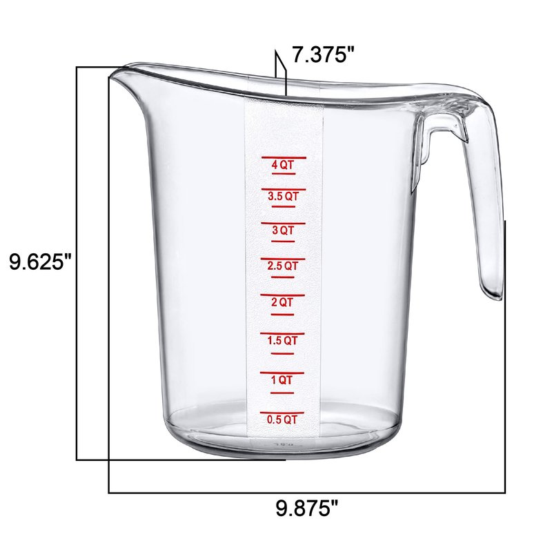 Amazing Abby - Melissa - 128-Ounce Plastic Measuring Pitcher (1-Pack), 16-Cup (4-Quart) Food-Grade Measuring Jug, Unbreakable, Stackable, Dishwasher-Safe, Great for Oil, Vinegar, Flour, and More